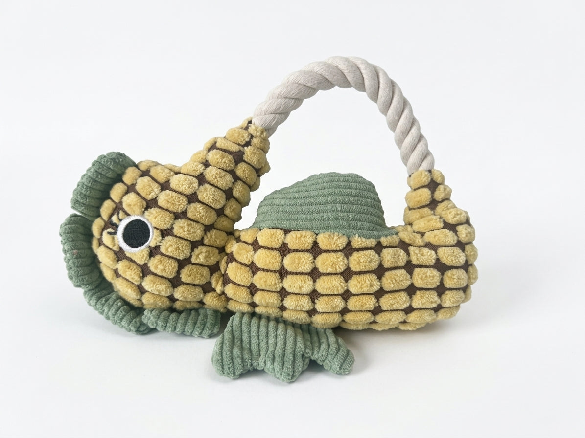 Squeaky Corduroy Fish Rope Tug Dog Toy
