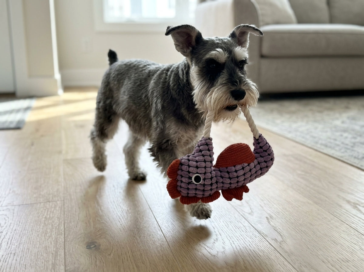 Squeaky Corduroy Fish Rope Tug Dog Toy