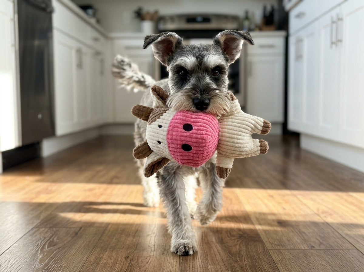 Squeaky Strawberry Cow Plush Dog Toy
