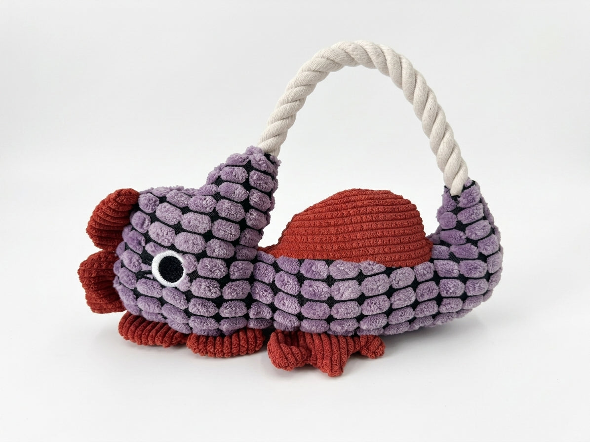 Squeaky Corduroy Fish Rope Tug Dog Toy