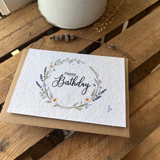 Happy Birthday Lavender Wreath - Plantable Seed Card